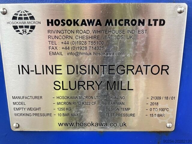 Hosokawa Micron Model Micron RI12K322CF Hat İçi Dezintegrasyonlu Bulamaç Değirmeni Hosokawa Micron RI12K322CF