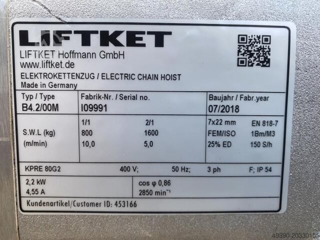Elektrický řetězový jeřáb, zdvihací zařízení LIFTKET B 4.2/00M