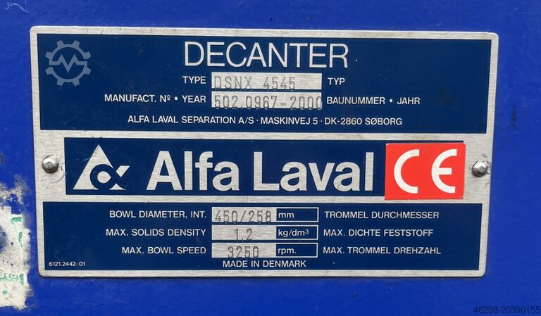 Używana wirówka dekantacyjna Alfa Laval DSNX 4545