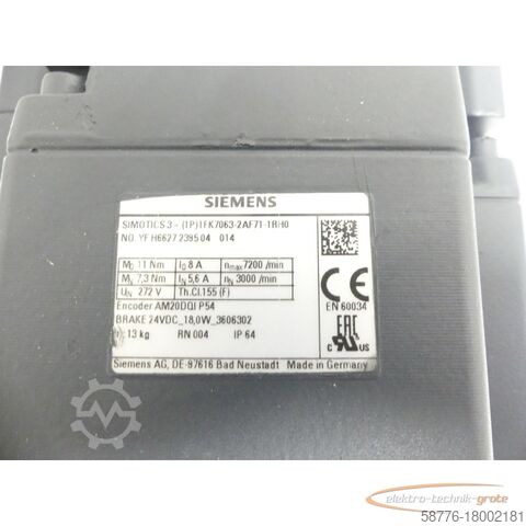 Siemens motor Siemens 1FK7063-2AF71-1RH0 Motor SN:YFFN622748002001 generalüberholt mit 12 Monaten Gewährleistung