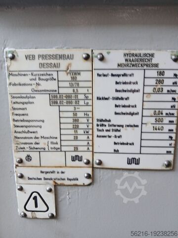 Prasa hydrauliczna pozioma 160 ton WMW VEB PYXWM 160