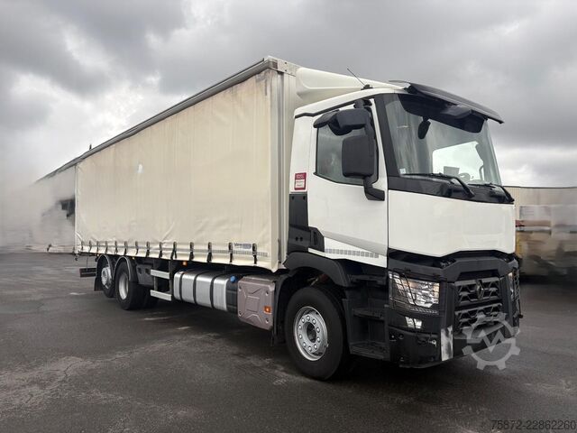 Samochód ciężarowy z plandeką typu platforma Renault C 380 DTI 26T 6X2 EJE DIRECIONAL  TAULIN