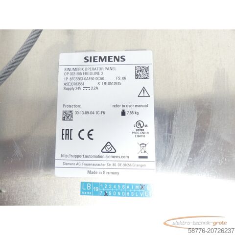 Componente Siemens Siemens 6FC5303-0AF50-0CA0 Display OP 022-555 Ergoline 3 SN LBL8512615 - ungebr.