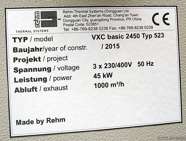 Reflow Soldering Oven Rehm VXC basic 2450 Typ 523/VXC basic 2100 Typ 422