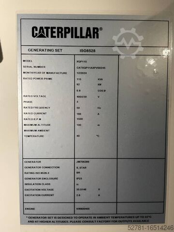 Generator set Caterpillar XQP115 - Generator 115 kVA Stage V - DPX-18125