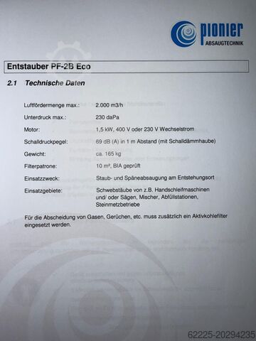 Støvopsamler, filter, støvudsugning Pionier Pionier Entstauber PF-2B