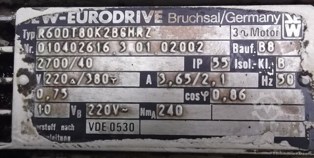 Tandwielmotor 0,75 kW 40 tpm SEW-EURODRIVE R60DT80K2BGHRZ