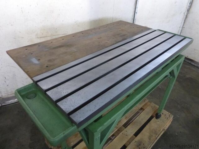 Opspanplaat, machinetafel met metalen onderstel; opspantafel, montagetafel, zware werktafel,