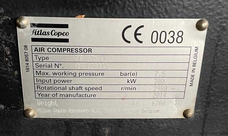 Screw Compressor ZT275FF Atlas Copco ZT275FF