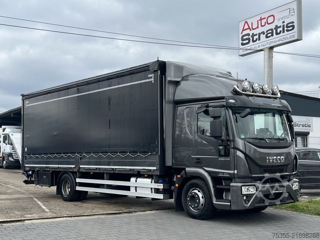 Flatbed truck with tarp IVECO EC ML120E25 ACC Klima Kamera Navi LBW 7,7m