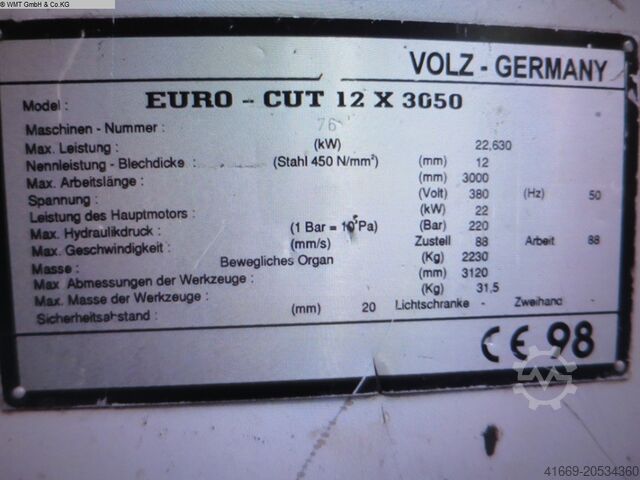 Guillotineschaar - hydraulisch VOLZ EURO-CUT 12 x 3050
