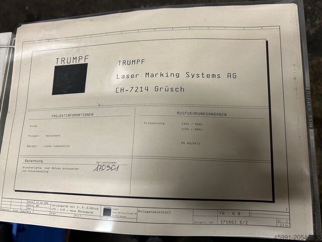 Laser marking machine TRUMPF VWS800 Laser marking