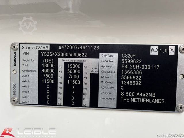 Standard nyergesvontató SCANIA S 500A4x2NB*Leder*Standklima*VollLuft*429TKM*