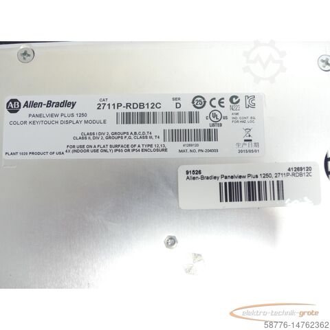 Allen Bradley Onderdeel Allen-Bradley 2711P-RDB12C Panelview Plus 1250 Ser D SN: 41269120