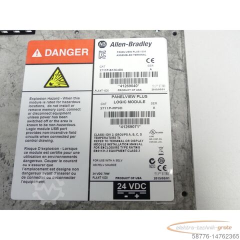 Allen Bradley Onderdeel Allen-Bradley 2711P-RP9D Panelview Plus Logic / 2711P-B12C4D9 SN: 41269071