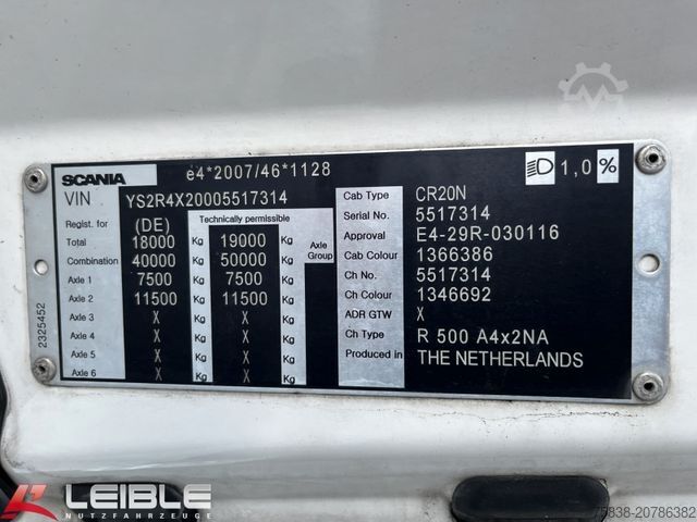 Hazardous materials truck SCANIA R 500A4x2NA*Retarder*ACC*ADR*Nebenantrieb*Alcoa