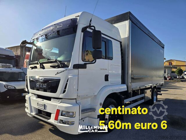 Flatbed truck with tarp MAN TGM 18-340 CENTINATO 5,60 EURO 6