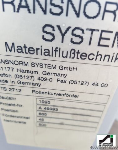 Curved roller conveyor 45° driven + insertion unit Transnorm 500