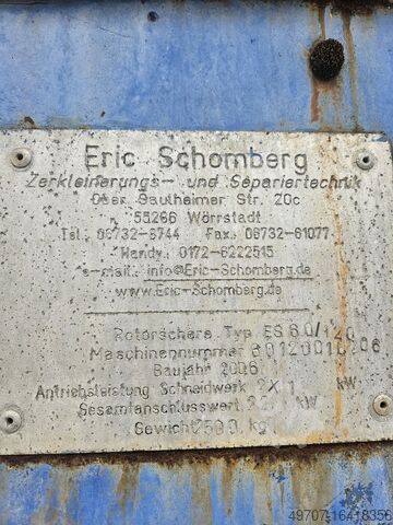 Dokumentförstörare, roterande sax 22kW Eric Schomberg ES60/120 2x11kw