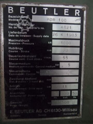Einständerexzenterpresse BEUTLER PDR 100