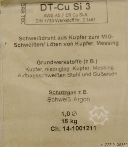 Lasdraad 1,2 mm netto Gewicht 10,9 kg DRA TEC DT-Cu Si 3 (1,2)