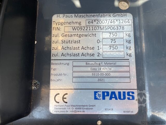 Teleskopbühne Paus Easy 18 WH-M