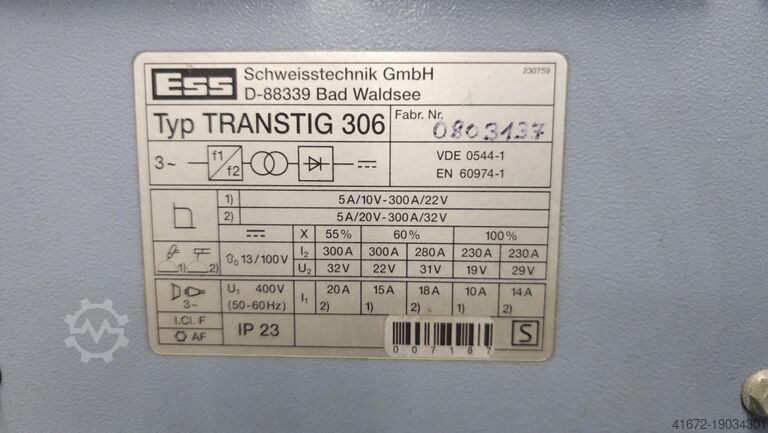 TIG lasmachine ESS Schweißtechnik GmbH TRANSTIG 306