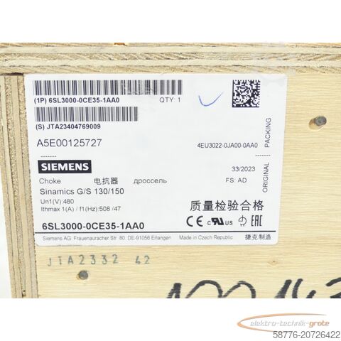 Componente Siemens Siemens 6SL3000-0CE35-1AA0 Netzdrossel SN:JTA23404769009 - ! -