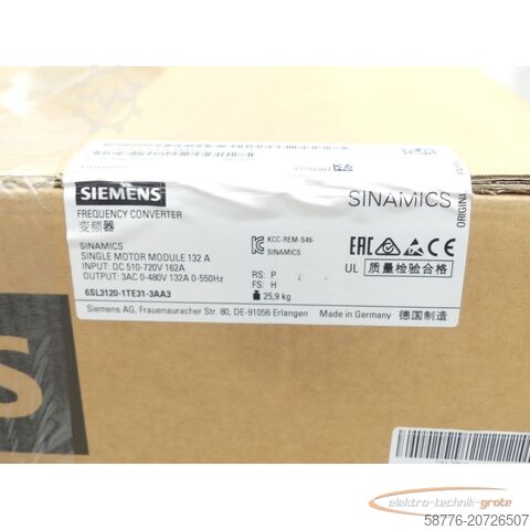 Componente Siemens Siemens 6SL3120-1TE31-3AA3 Single Motor Module SN:T-P56231193 - ! -