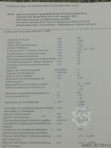Cylindrisk slipmaskin TOS BUA 25 x 1000