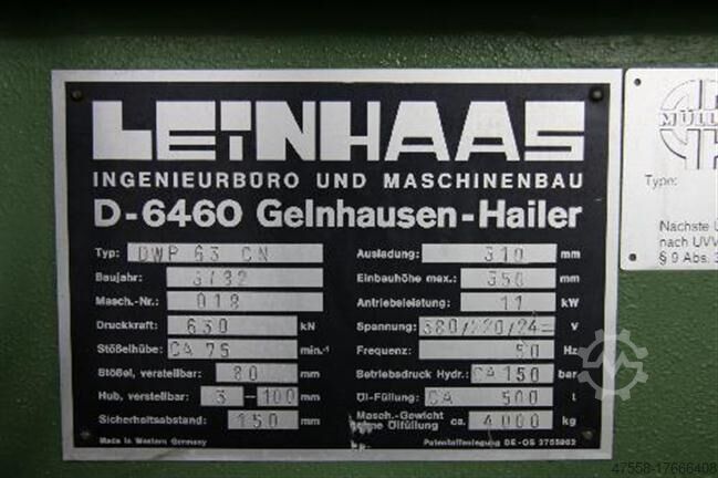 Pers met enkele kolom - hydraulisch LEINHAAS DWP 63 CN