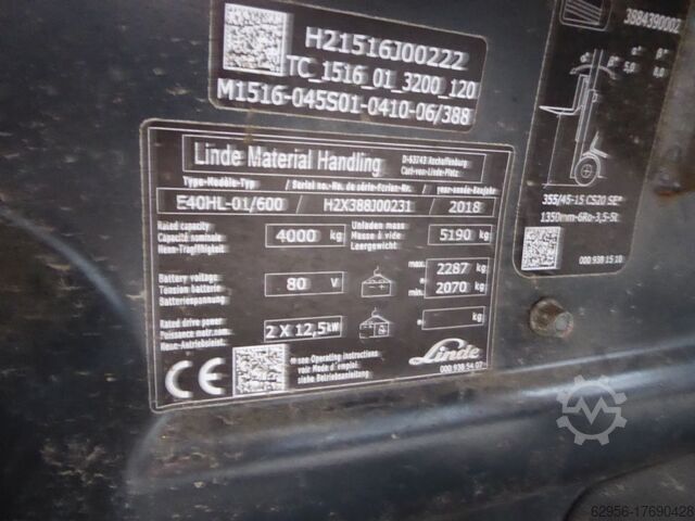 Empilhador eléctrico de 4 rodas Linde E40H-01/600