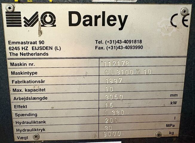 Hydraulische guillotineschaar DARLEY GS 3100x10