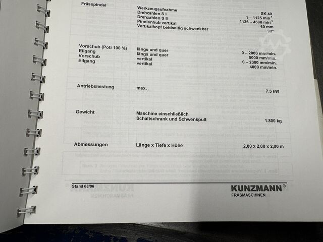 Takım freze makinesi KUNZMANN WF 7/3