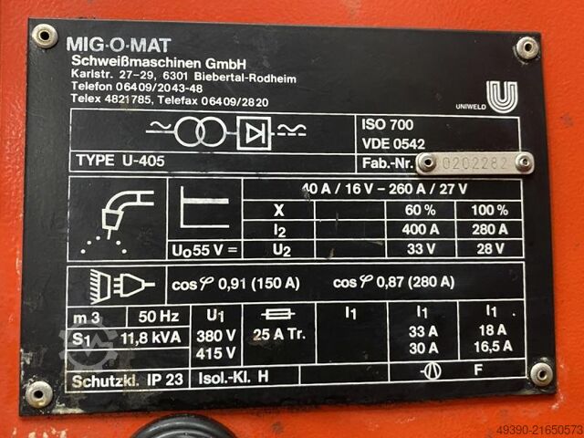 MIG / MAG shielding gas welding machine, welding unit MIG-O-MAT U 405