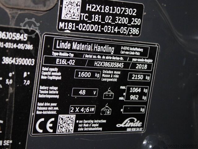 Elektrisk trehjulsgaffeltruck Linde E 16 L-02  386