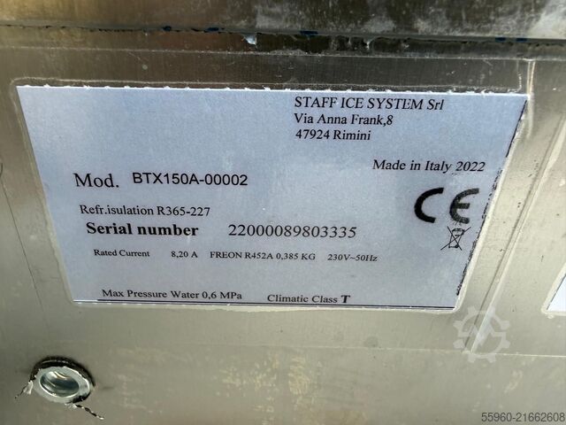 Staff Ice System BTX150 isterningsmaskine / ismaskine 150 kg/24 t, årgang 2022 Staff Ice System BTX150 Eiswürfelmaschine / Eisbereiter 150 kg/24h Bj. 2022 Staff Ice System BTX150 Eiswürfelmaschine / Eisbereiter 150 kg/24h Bj. 2022