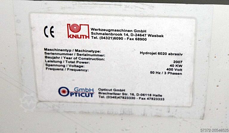 Skärmaskin för vattenstråle Knuth Hydrojet 6020 abrasiv