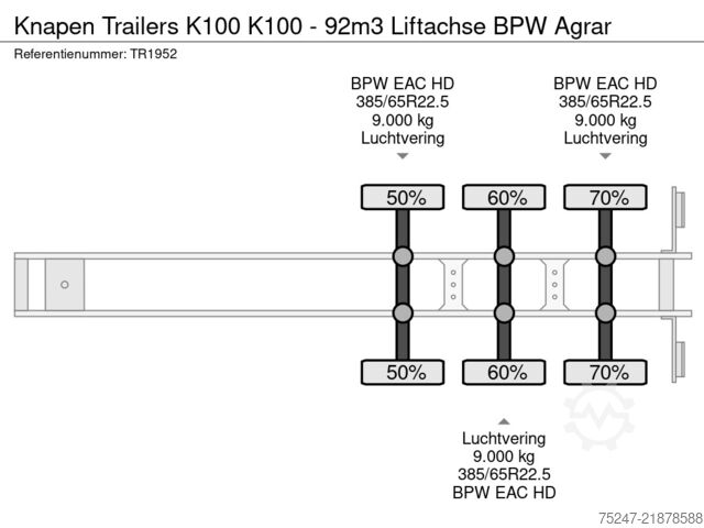 Bevægeligt gulv Knapen Trailers K100 K100 - 92m3 Liftachse BPW Agrar
