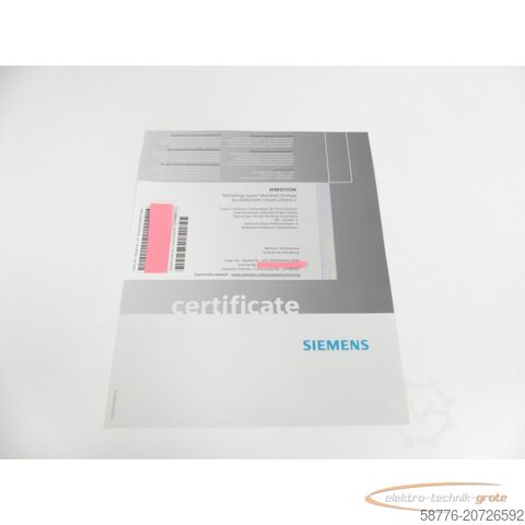 Component Siemens certificate 6AU1820-0AA44-0AB0 for D445/D445-1/D445-2/D455-2 ung.