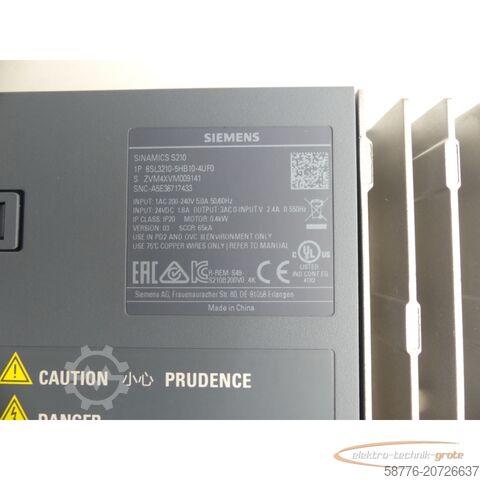 Componente Siemens Siemens Sinamics S210 6SL3210-5HB10-4UF0 Umrichter SN:ZVM4XVM009141 0,4kW 240V~-ungebr.-