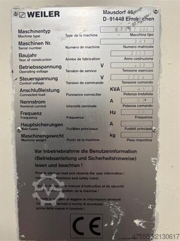 Cyclusgestuurde draaibank WEILER E 70 x 2000