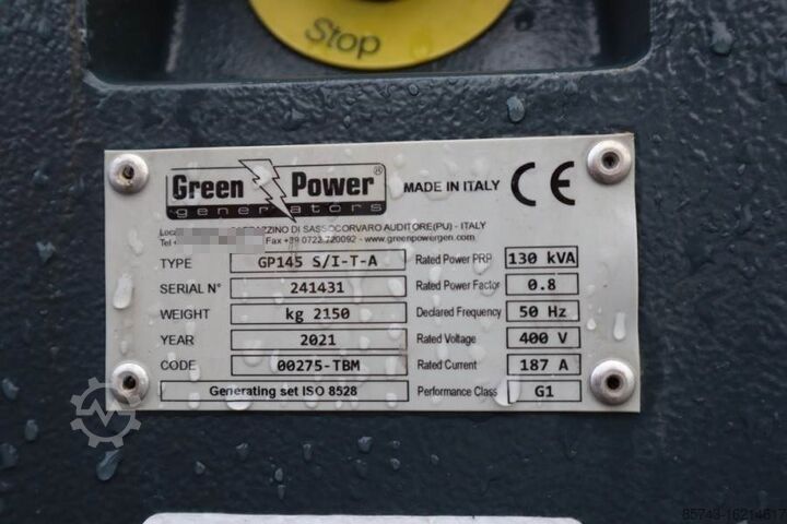 Aggregaat Green Power GP 145 S/I-T-A Diesel, Three-phase power 143 KVA,