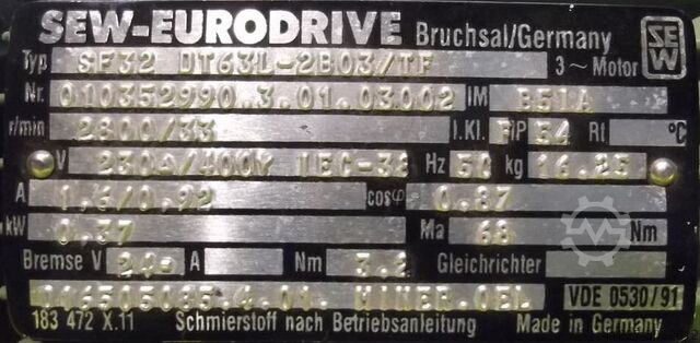 Tandwielmotor 0,37 kW 33 tpm SEW-EURODRIVE SF32 DT63L-2B03/TF