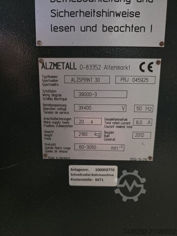 Pillar drill Alzmetall Alzsprint 30 Schnellradialbohrmaschine