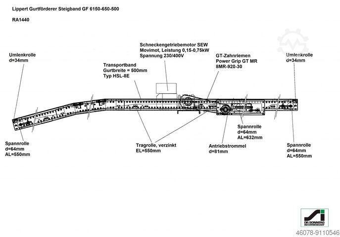 Gurtförderer Steigband Förderband Gurtband Lippert GF 6150-650-500