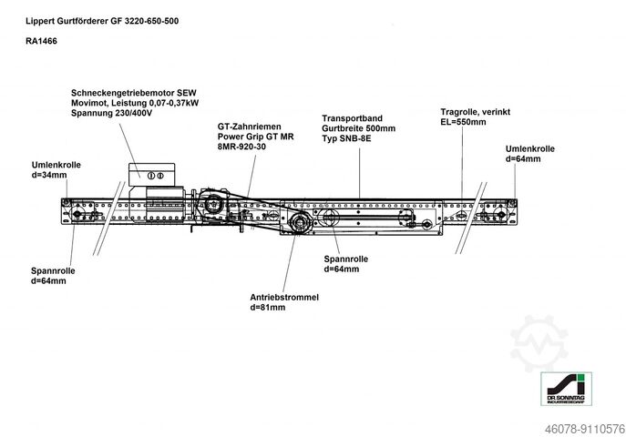 Pásový dopravník Pásový dopravník Lippert GF 3220-650-500
