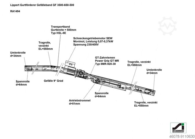 Pásový dopravník, šikmý pásový dopravník, dopravní pás Lippert GF 3100-650-500