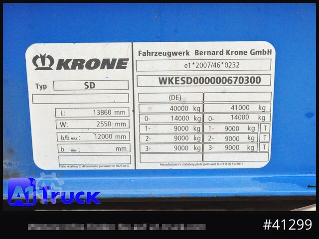 Semirimorchio con telone KRONE SD Tautliner, Code XL, 1 Vorbesitzer
