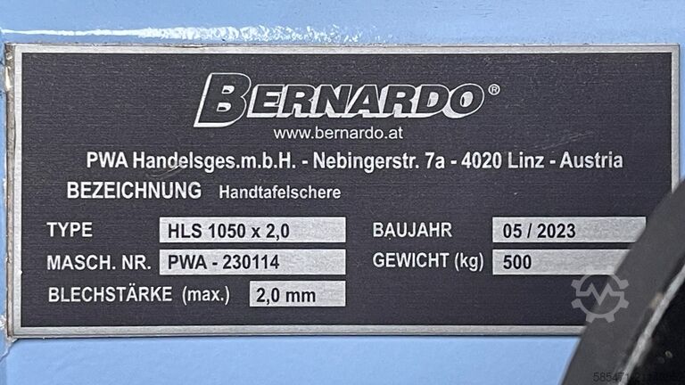 Mechanical guillotine shear, Bernado HLS 1050 Bernardo, PWA Handels ges. m.b.H. HLS 1050 x 2,0